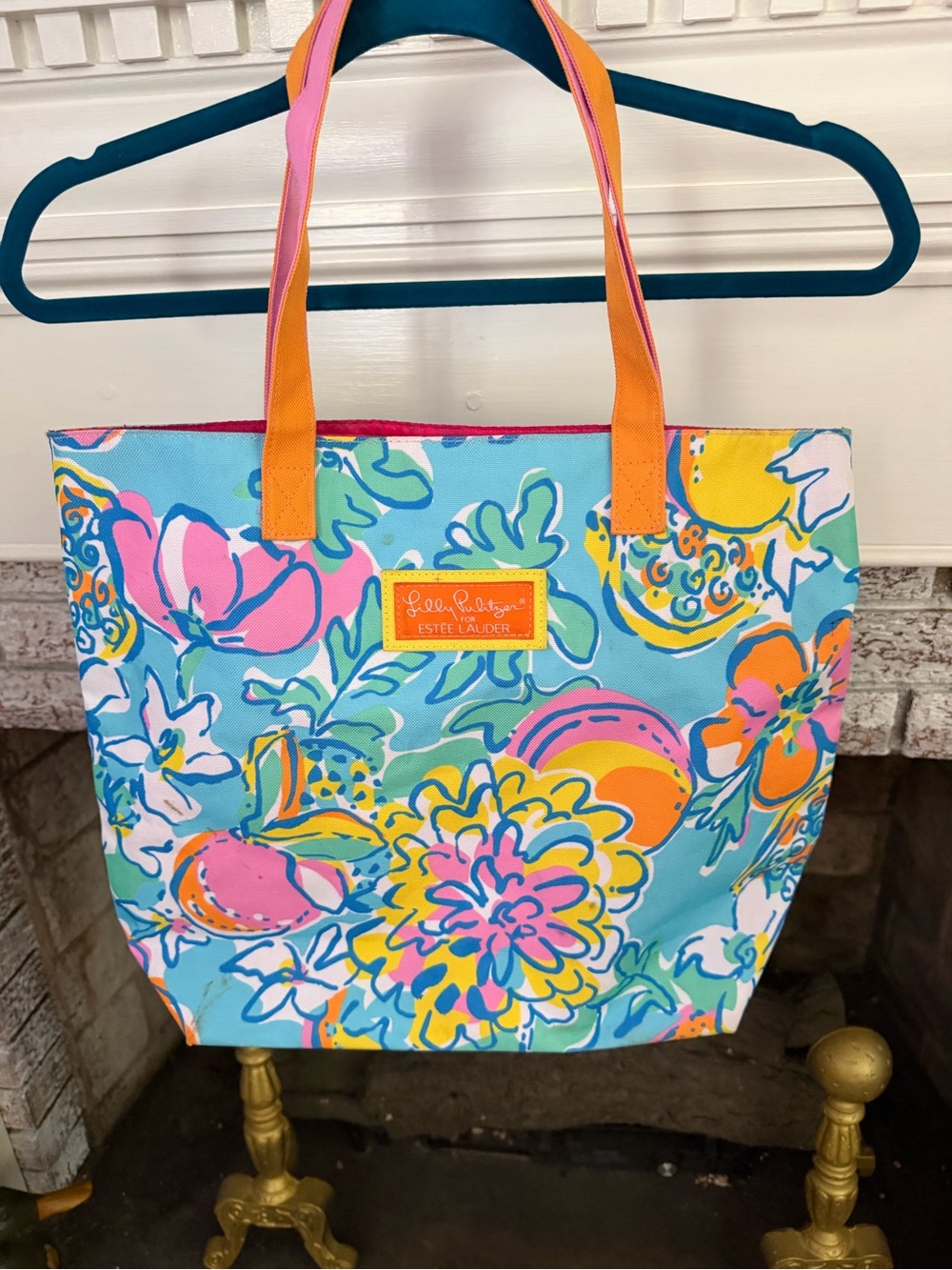 Lilly Pulitzer for Estee Lauder Floral Beach Tote Bag Blue Pink Tropical